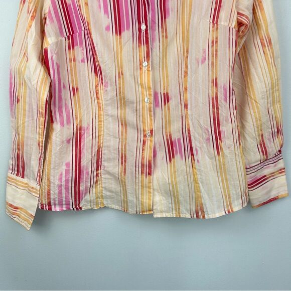 Naracamicie Striped Pink and Yellow Tie-Dye Wrinkle Button-Up Shirt Sz III or 6 - Picture 2 of 13